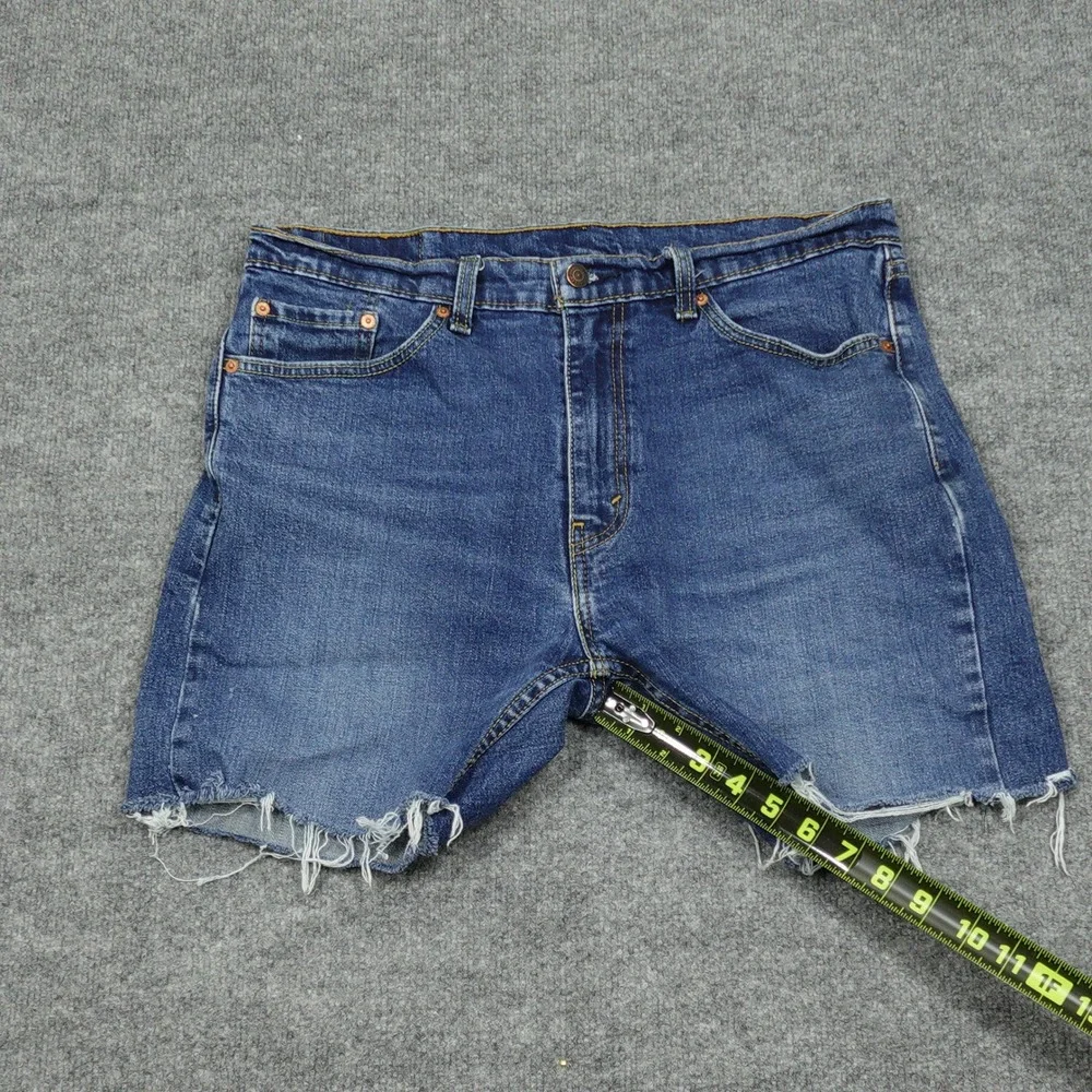 Levi's 505 Shorts Mens 35 Blue Custom Raw Hem Cut Off Regular Fit Denim